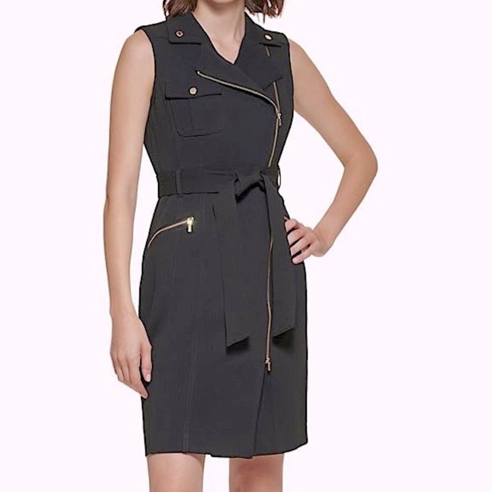 Calvin Klein Black Wrap Shirtdress, Size 2 🖤✨EUC, gold hardware